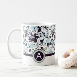 Monogram Blue Watercolor-Blommigt Kaffemugg