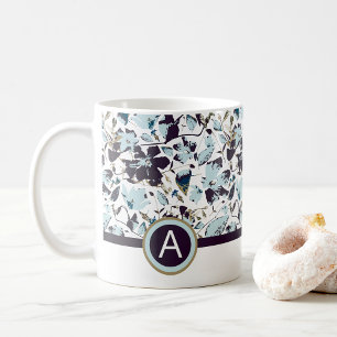 Monogram Blue Watercolor-Blommigt Kaffemugg