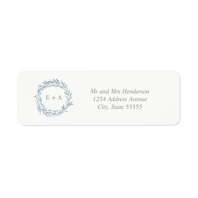 Monogram Blue Watercolor Wandeand Returadress Etikett (Framsidan)