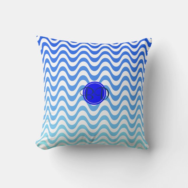 Monogram Blue Wave Mönster Kudde (Framsida)