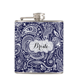 Monogram Blue & White Blommigt Paisley Fickplunta