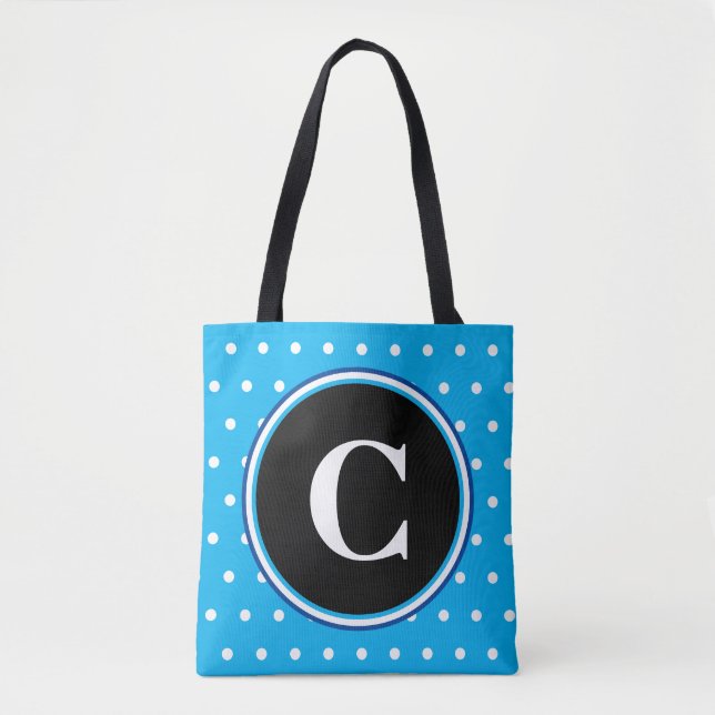 Monogram Blue White Polka dots Tygkasse (Framsida)