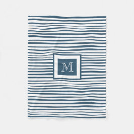 Monogram Blue White Rand Fleecefilt