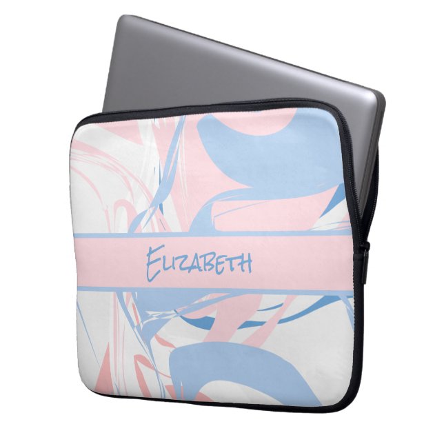Monogram Blue White Rosa Marble Swirl Laptop Fodral (Framsidan Vänster)