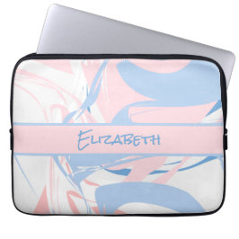 Monogram Blue White Rosa Marble Swirl Laptop Fodral