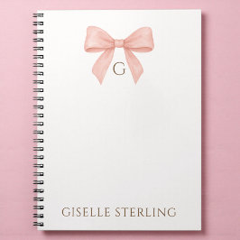 Monogram Blush Pink Bow Watercolor Anteckningsbok