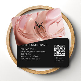 Monogram Blush Rosa Skönhetssalong QR-kod Visitkort