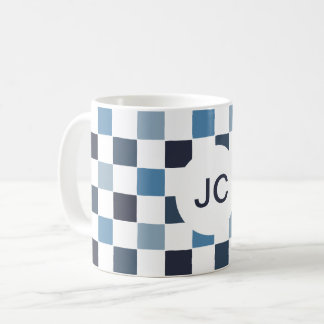 Monogram bockad blå, vit modern enkel kaffemugg