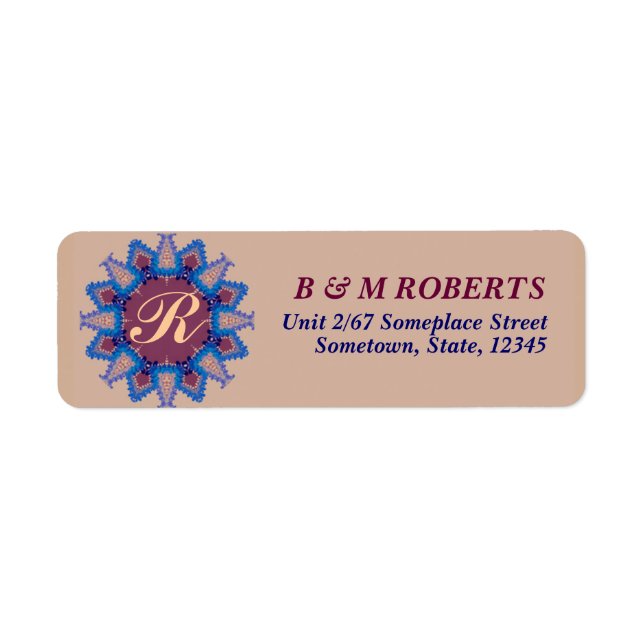 Monogram Bohemian Earth Address Label Returadress Etikett (Framsidan)