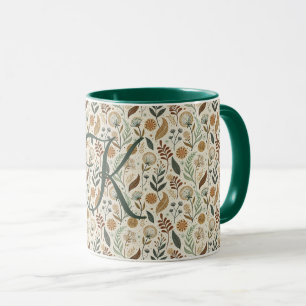 Monogram Boho blad Botanisk Brun Grön Beige Mugg