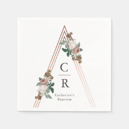 Monogram boho blommigt geometric ro guld baptism pappersservett