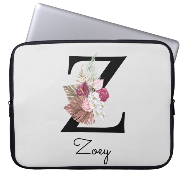 Monogram Boho blommor Initial Z Laptop Fodral (Framsidan)