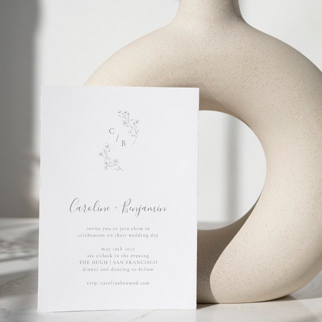 Monogram Boho Cherry Blommar Blommigt Art Bröllop Inbjudningar (Skapare uppladdad)