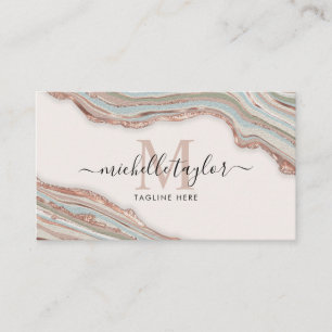 Monogram Boho Earth Tones Agate Rosa Visitkort