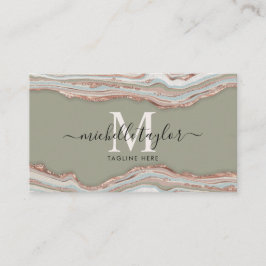 Monogram Boho Earth Tones Agate Sage Grönt Visitkort