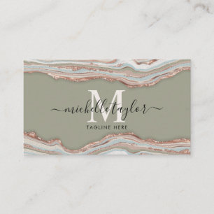 Monogram Boho Earth Tones Agate Sage Grönt Visitkort