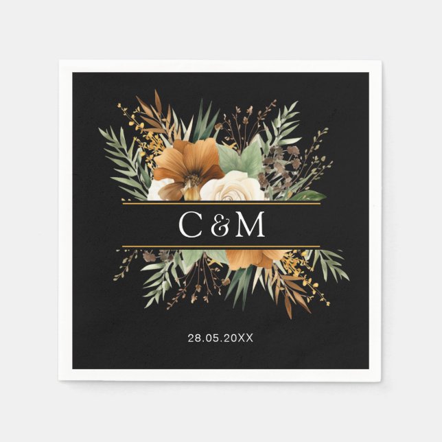 Monogram, boho, elegant blomboquet pappersservett (Framsidan)