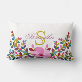 Monogram Boho Foliage Hibiscus Lumbar Pillow Lumbarkudde