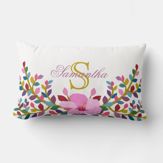 Monogram Boho Foliage Hibiscus Lumbar Pillow Lumbarkudde (Framsida)