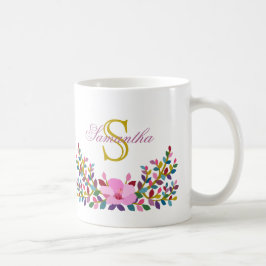 Monogram Boho Foliage Hibiscus Mugg