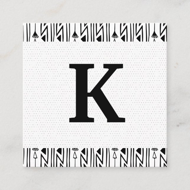 Monogram | Boho Mönster Fyrkantigt Visitkort (Framsida)
