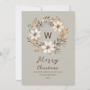 Monogram Boho Naturlig vinterkrandejul Julkort