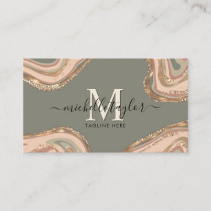 Monogram Boho Sage Grönt Earth Tones Agate Busine Visitkort