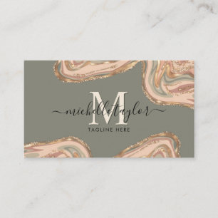Monogram Boho Sage Grönt Earth Tones Agate Visitkort