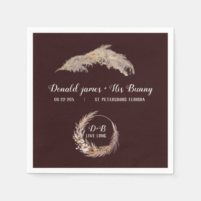 Monogram Boho Terracotta Bränn bruna Bröllop Napki Pappersservett (Framsidan)