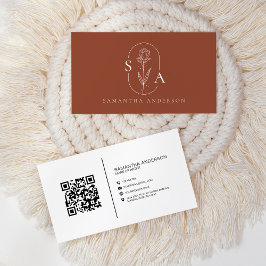 Monogram Boho Terracotta QR Code Modern Visitkort