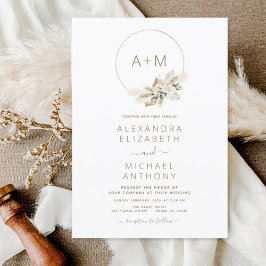 Monogram Boho Tropical Pampas Grass Bröllop Invita Inbjudningar