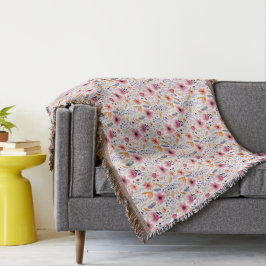 Monogram Boho Vildblomma Rosa Orangefärgad Lila Bl Filt