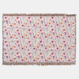 Monogram Boho Vildblomma Rosa Orangefärgad Lila Bl Filt