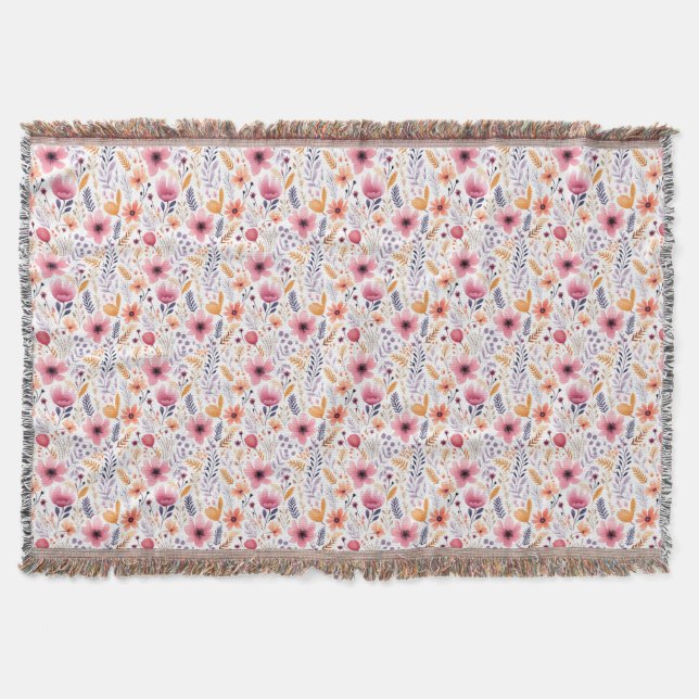 Monogram Boho Vildblomma Rosa Orangefärgad Lila Bl Filt (Framsidan)