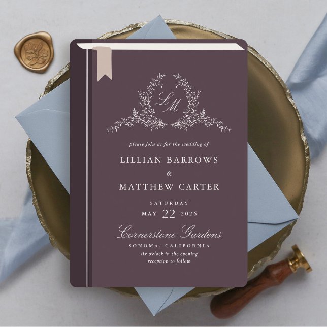 Monogram Bok Cover Bröllopsinbjudan Inbjudningar (Monogram Book Cover Wedding Invitation)
