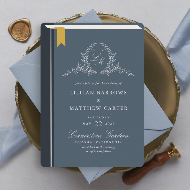 Monogram Bok Cover Bröllopsinbjudan Inbjudningar (Monogramed Book Cover Wedding Invitation)