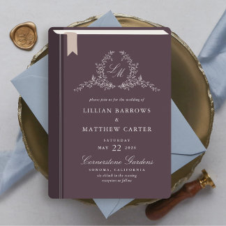 Monogram Bok Cover Bröllopsinbjudan Inbjudningar