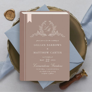 Monogram Bok Cover Bröllopsinbjudan Inbjudningar