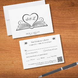 Monogram bokhjärtan bibliotek bröllop RSVP-kort OSA Kort