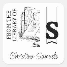 Monogram bokplåtsetikett fyrkantigt klistermärke