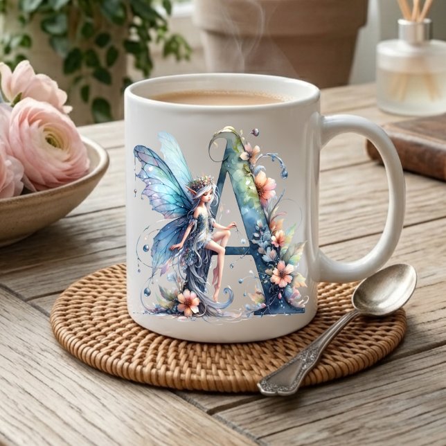 Monogram Bokstav A Älvkvinna Kaffemugg (Skapare uppladdad)