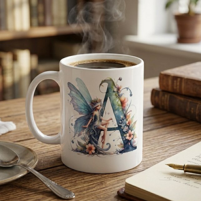 Monogram Bokstav A Älvkvinna Kaffemugg (Skapare uppladdad)