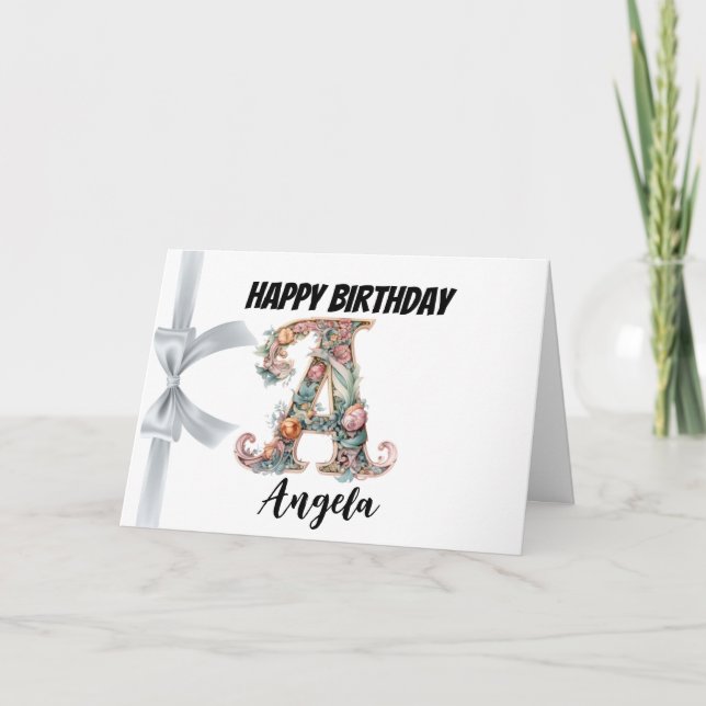Monogram bokstav "A" Grattis på födelsedagen Kort (Framsida)