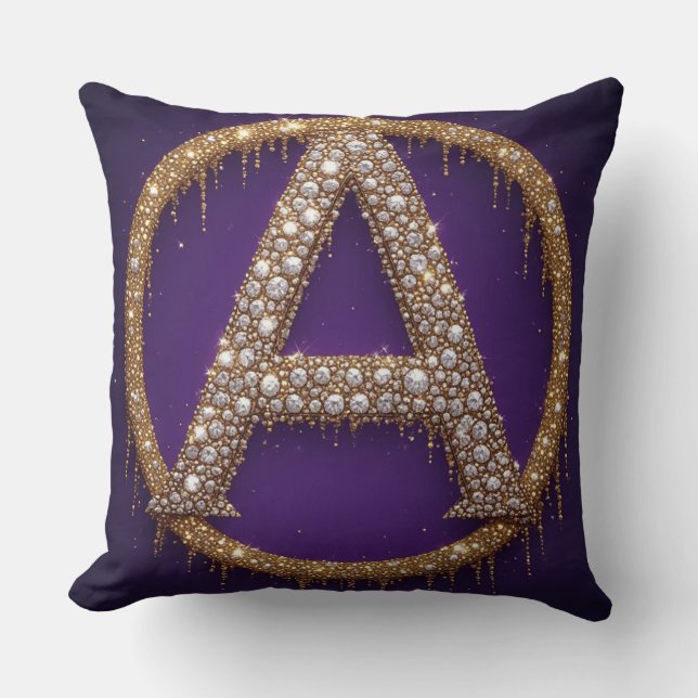 Monogram bokstav A Guld Diamant Initial gåva Kudde (Framsida)