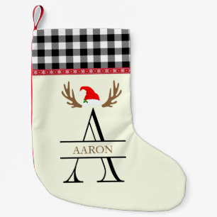 Monogram Bokstav A Jul Namn Vit Svart Tartan Liten Julstrumpa