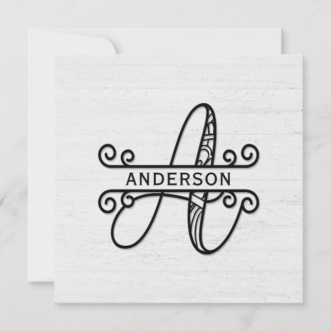 Monogram Bokstav A med Efternamn Anteckningskort (Framsida)