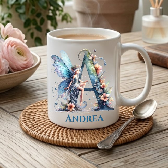 Monogram Bokstav A Med Namn Älva Kaffemugg (Skapare uppladdad)