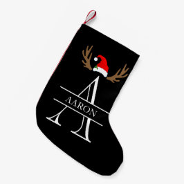 Monogram Bokstav A Namn, Horn Santa Hatt Liten Julstrumpa