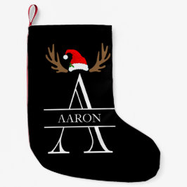 Monogram Bokstav A Namn, Horn Santa Hatt Liten Julstrumpa
