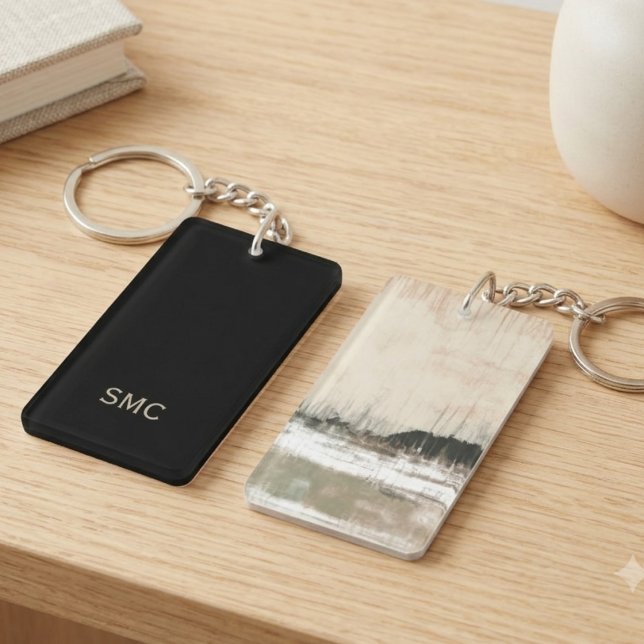 Monogram bokstav abstrakt neutral (A chic abstract monogram keychain, perfect as a thoughtful housewarming gift for a new homeowner.)